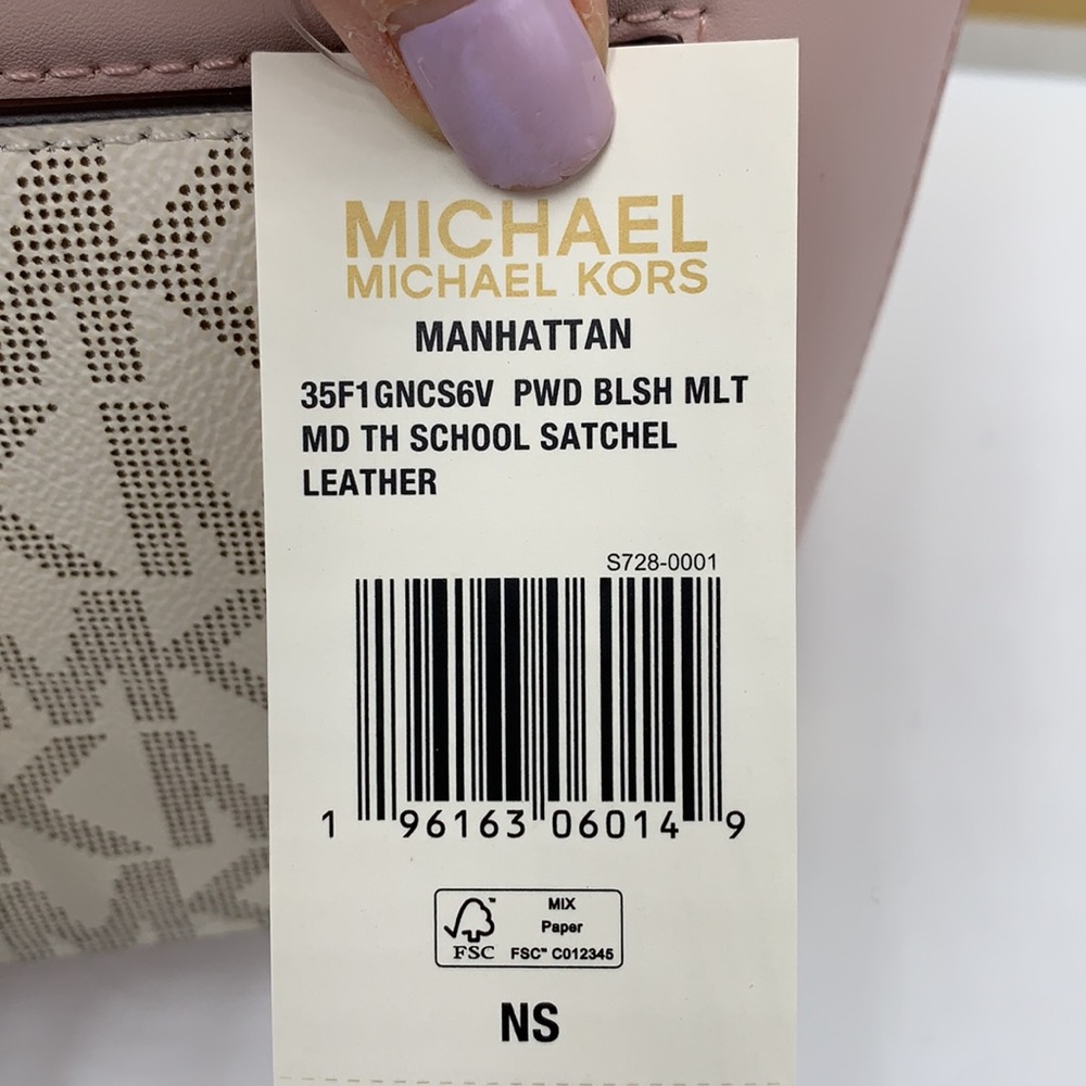 MICHAEL KORS 
Manhattan Medium Leather and Logo Satchel POWDER BLUSH MULTI COLOR - Picture 8 of 13